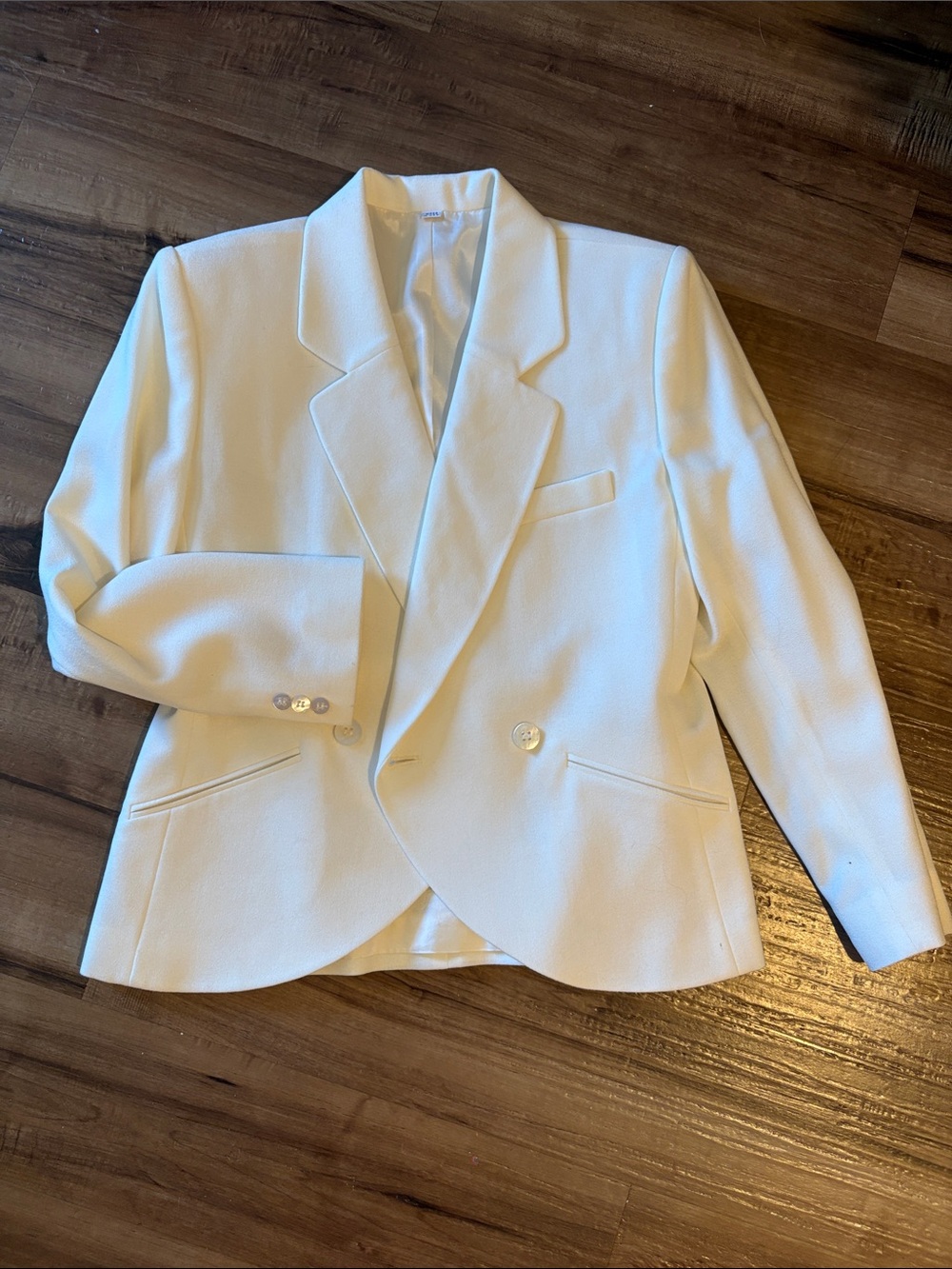 Vintage 100% Wool Crisp White Double-Breasted Notch-Lapel Blazer